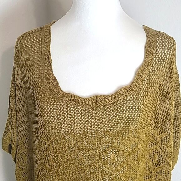 Torrid Gold Pullover Open-knit Sweater Top, Fringe Around the Bottom, Sz 1, 1X - Picture 4 of 11